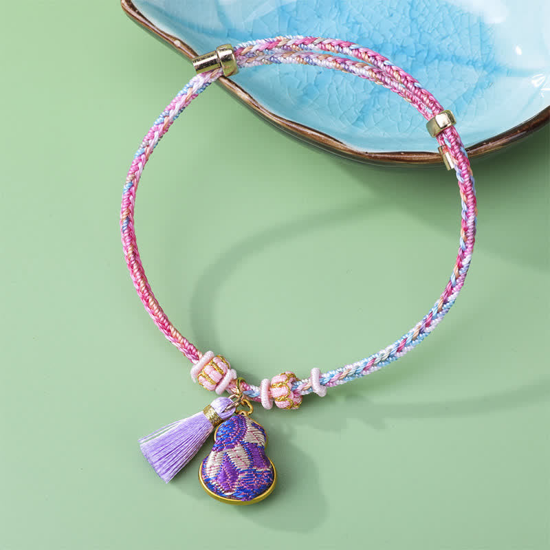 Buddha Stones Song Brocade Gourd Luck Tassel Braided Bracelet