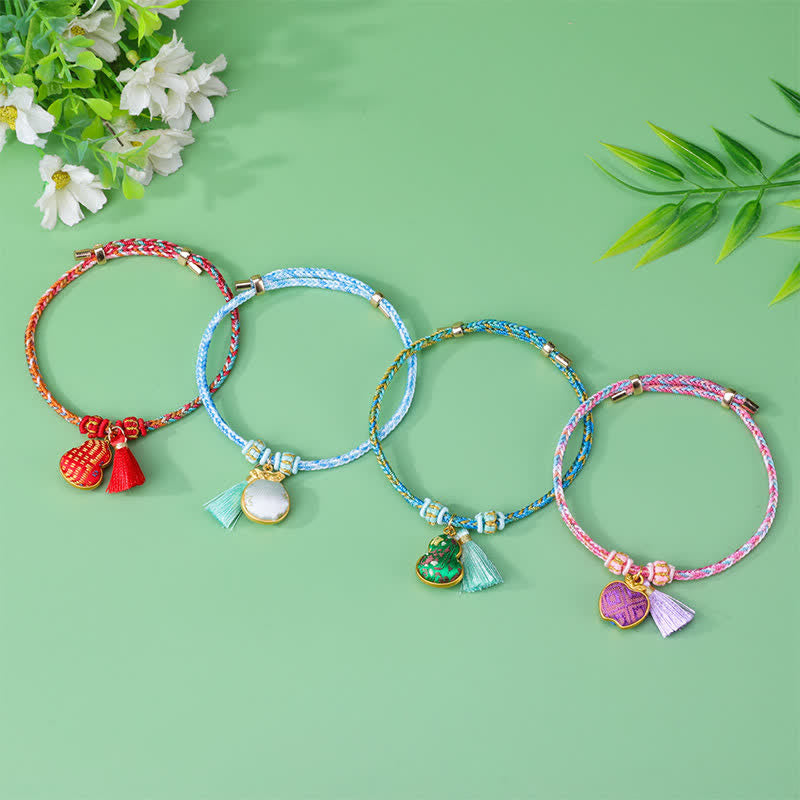 Buddha Stones Song Brocade Gourd Luck Tassel Braided Bracelet