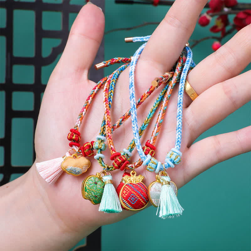 Buddha Stones Song Brocade Gourd Luck Tassel Braided Bracelet