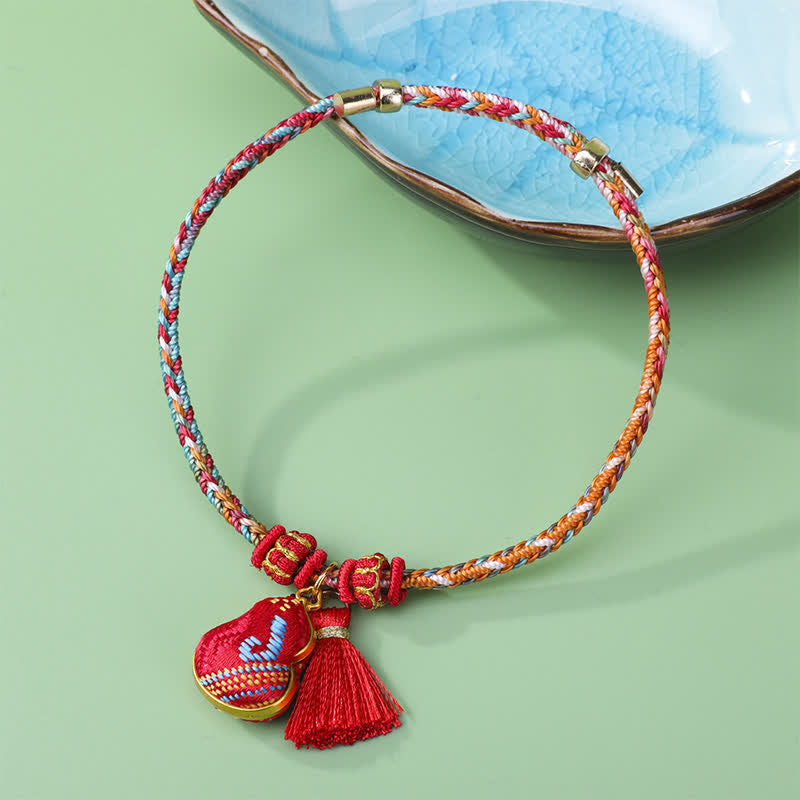 Buddha Stones Song Brocade Gourd Luck Tassel Braided Bracelet