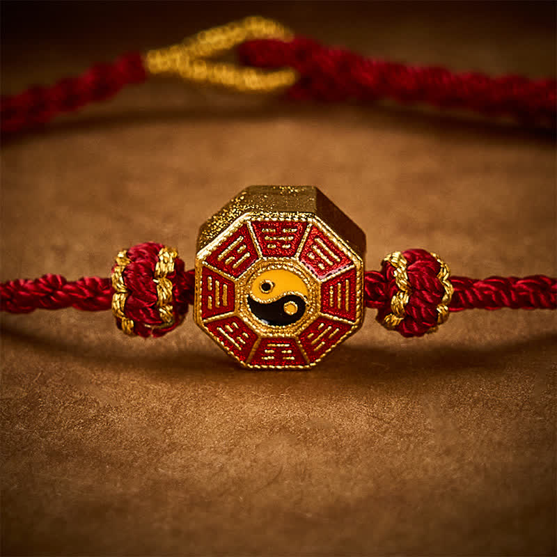 Buddha Stones Braided Red String Bagua Chinese Coin Protection Adjustable Bracelet