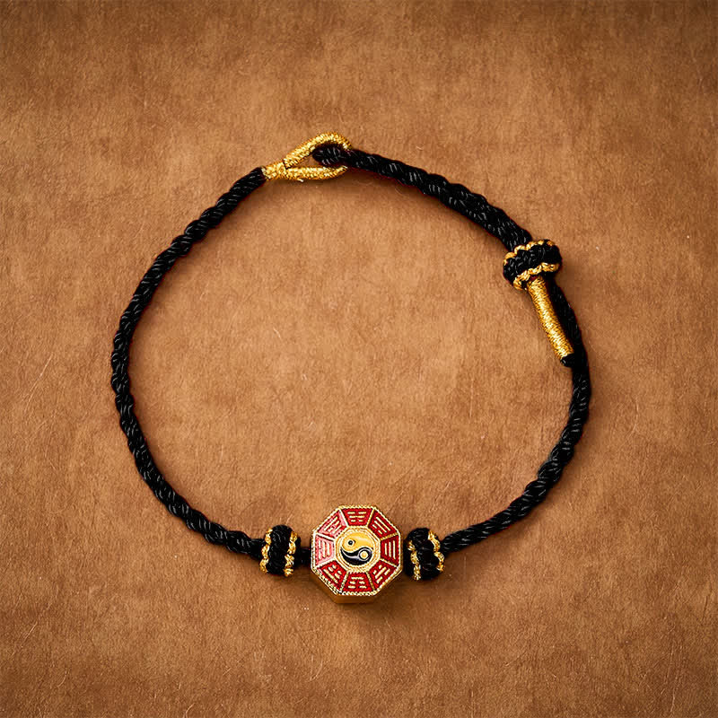 Buddha Stones Braided Red String Bagua Chinese Coin Protection Adjustable Bracelet