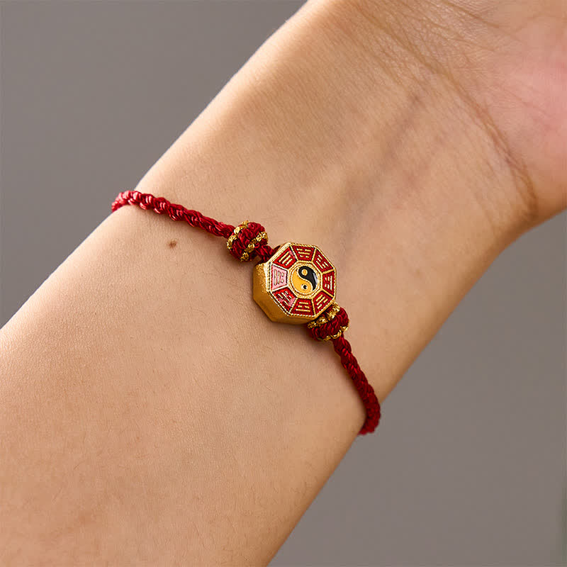 Buddha Stones Braided Red String Bagua Chinese Coin Protection Adjustable Bracelet