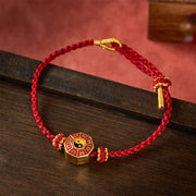 Buddha Stones Braided Red String Bagua Chinese Coin Protection Adjustable Bracelet