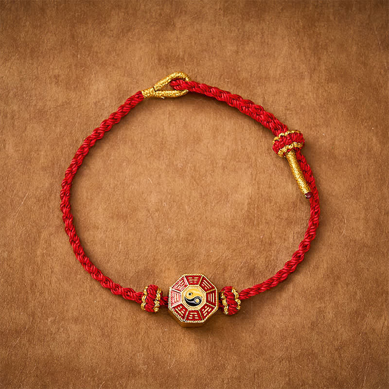 Buddha Stones Braided Red String Bagua Chinese Coin Protection Adjustable Bracelet