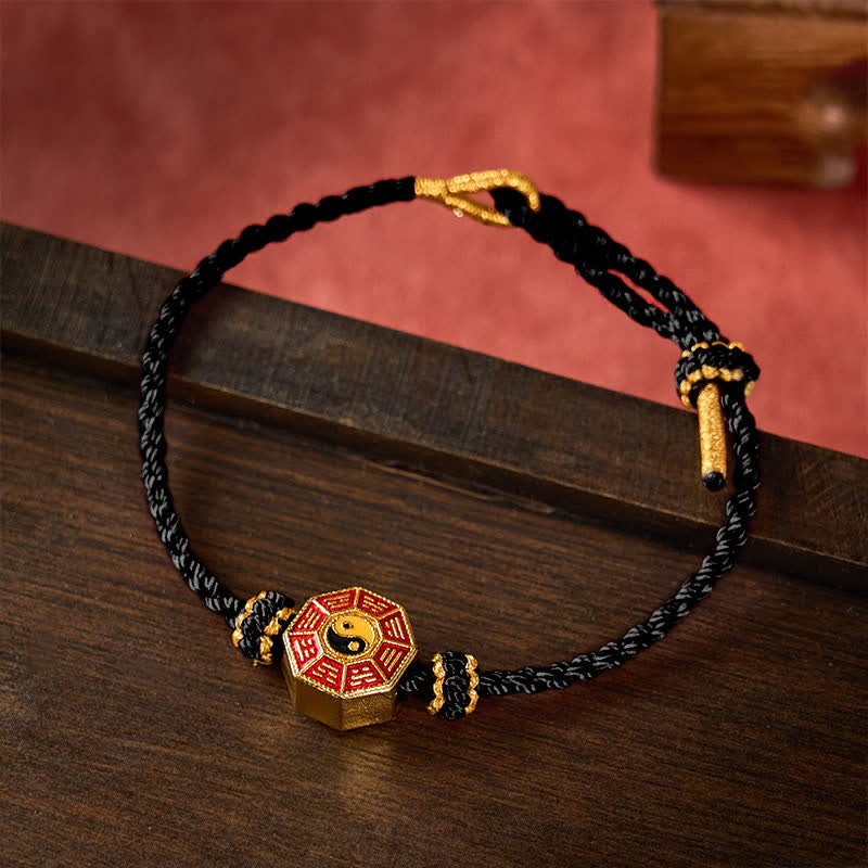 Buddha Stones Braided Red String Bagua Chinese Coin Protection Adjustable Bracelet