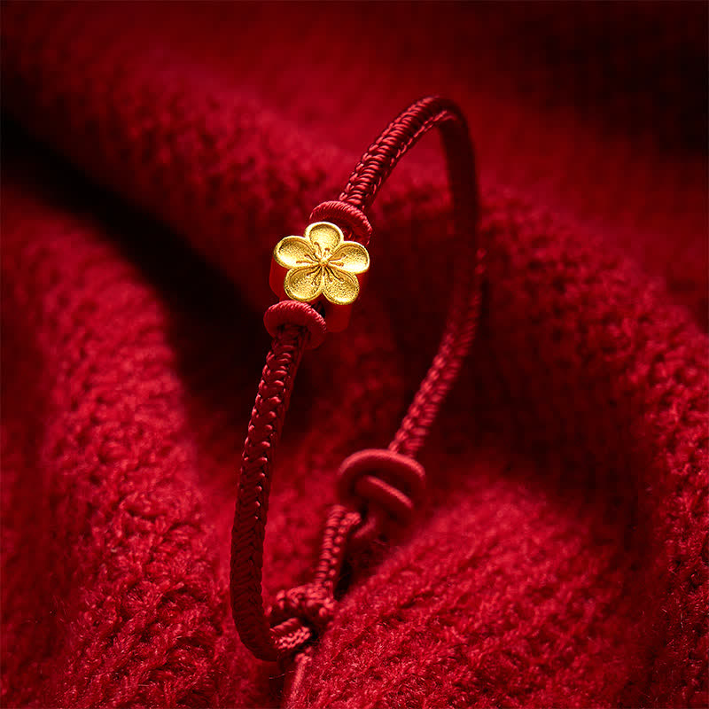 Buddha Stones Hand-Woven Red String Small Peach Blossom Luck Braided Cord Bracelet