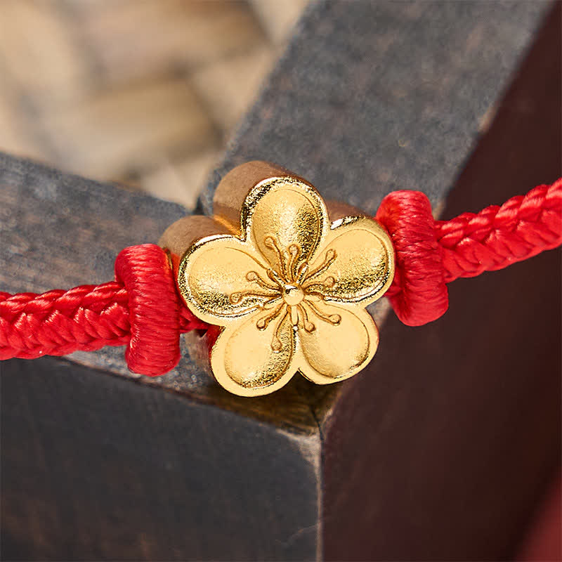 Buddha Stones Hand-Woven Red String Small Peach Blossom Luck Braided Cord Bracelet