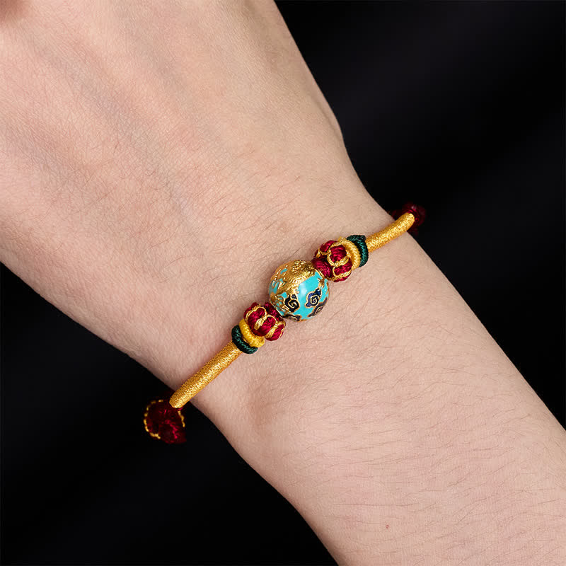 EverestArtstudios Copper Dragon Bead Red String Strength Braided Bracelet