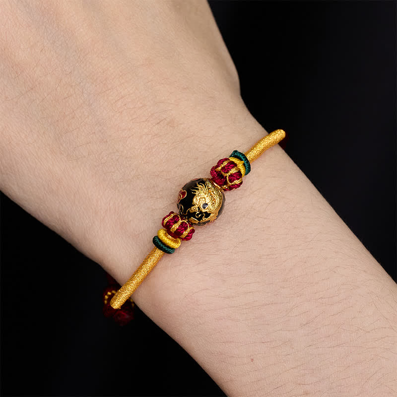 Buddha Stones Copper Dragon Bead Red String Strength Braided Bracelet
