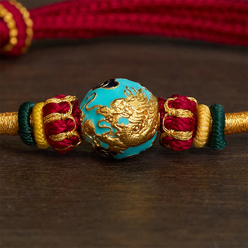Buddha Stones Copper Dragon Bead Red String Strength Braided Bracelet