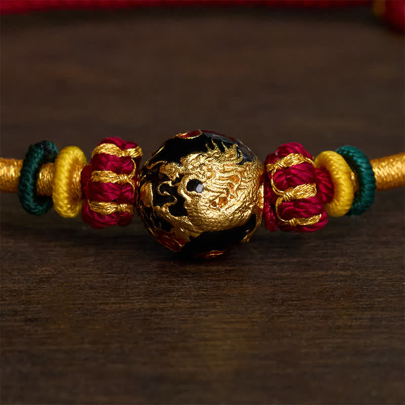 Buddha Stones Copper Dragon Bead Red String Strength Braided Bracelet