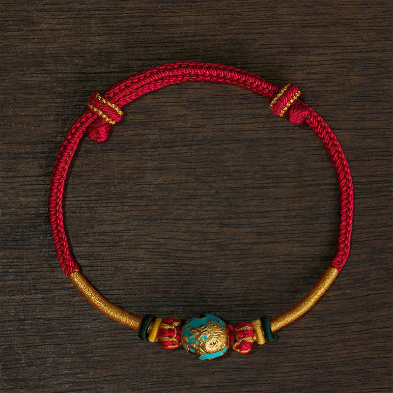 EverestArtstudios Copper Dragon Bead Red String Strength Braided Bracelet
