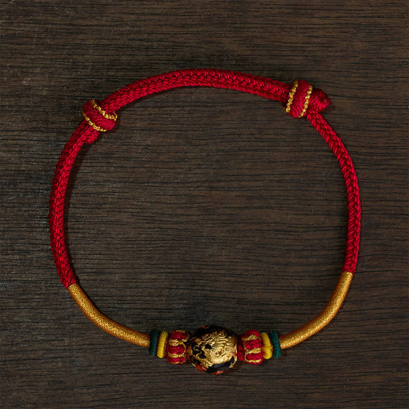Buddha Stones Copper Dragon Bead Red String Strength Braided Bracelet