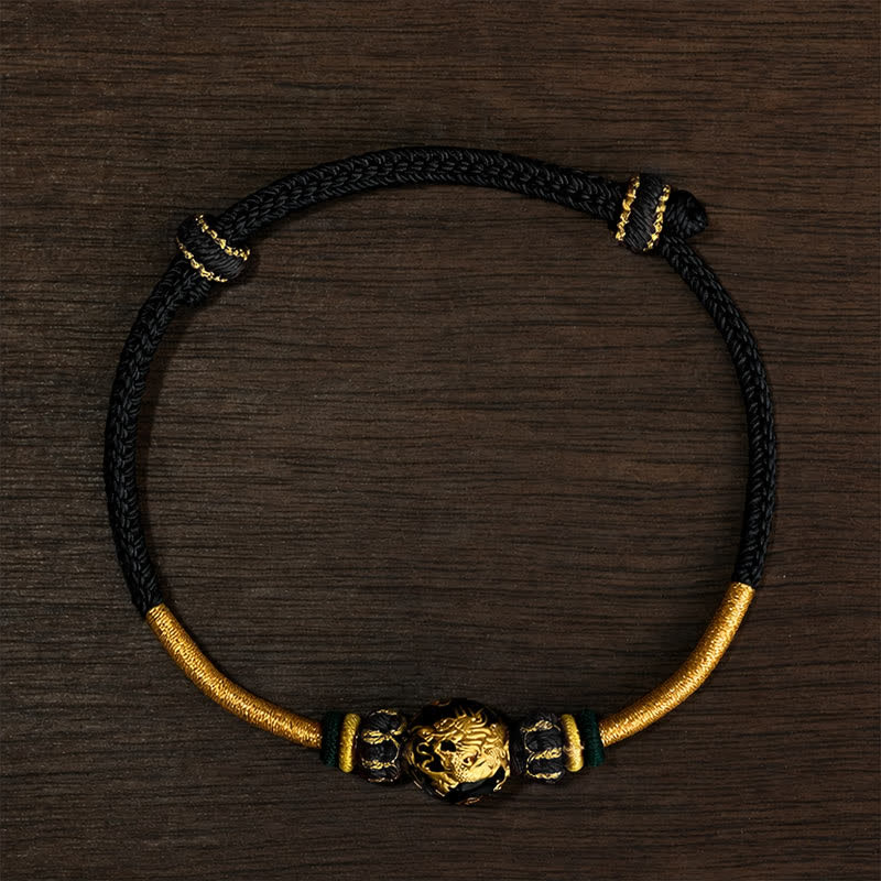 Buddha Stones Copper Dragon Bead Red String Strength Braided Bracelet