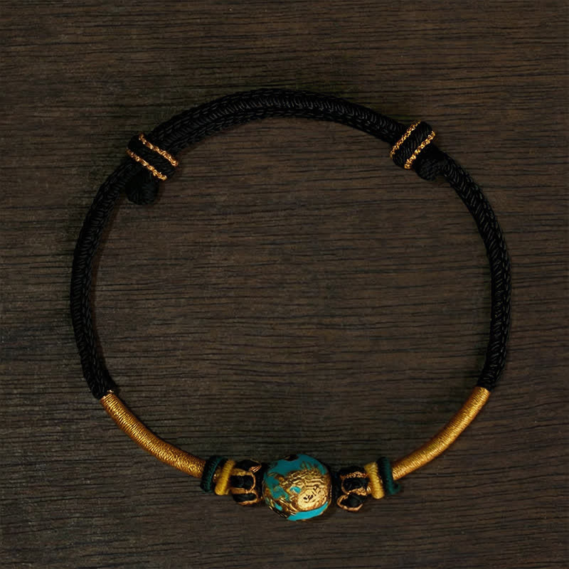 EverestArtstudios Copper Dragon Bead Red String Strength Braided Bracelet