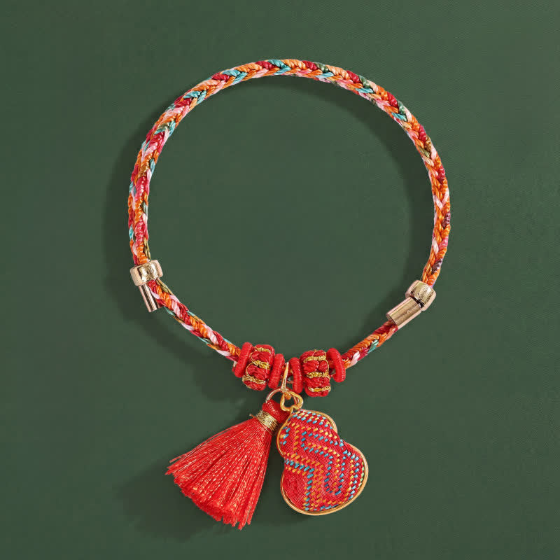 Buddha Stones Handmade Five-Color Cord Luck Red Song Brocade Chinese Lock Charm Apple Money Bag Gourd Zongzi Braided Bracelet