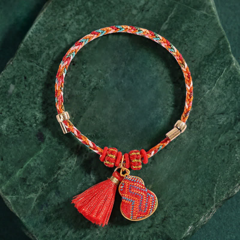 Buddha Stones Handmade Five-Color Cord Luck Red Song Brocade Chinese Lock Charm Apple Money Bag Gourd Zongzi Braided Bracelet