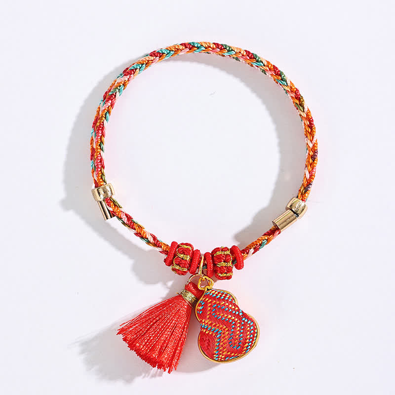 Buddha Stones Handmade Five-Color Cord Luck Red Song Brocade Chinese Lock Charm Apple Money Bag Gourd Zongzi Braided Bracelet