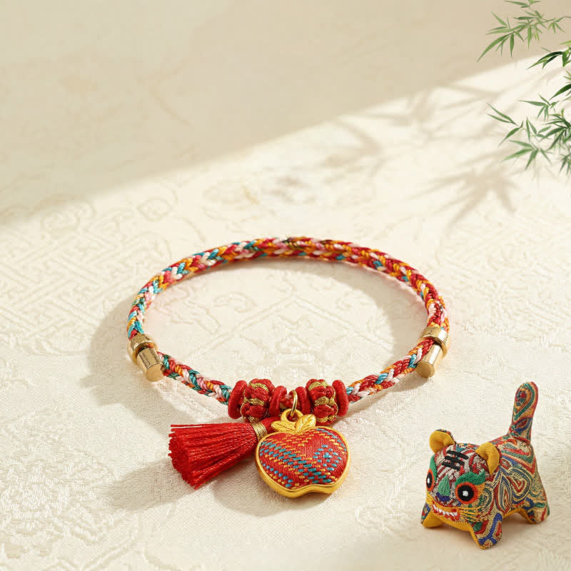 Buddha Stones Handmade Five-Color Cord Luck Red Song Brocade Chinese Lock Charm Apple Money Bag Gourd Zongzi Braided Bracelet