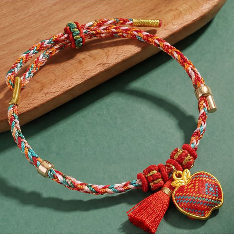 Buddha Stones Handmade Five-Color Cord Luck Red Song Brocade Chinese Lock Charm Apple Money Bag Gourd Zongzi Braided Bracelet