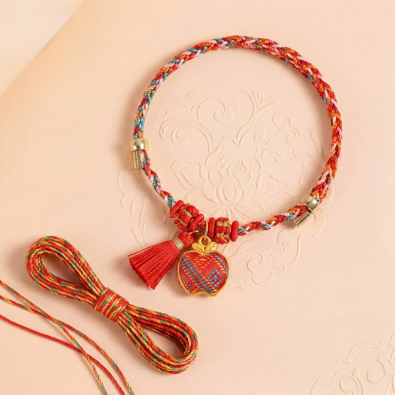 Buddha Stones Handmade Five-Color Cord Luck Red Song Brocade Chinese Lock Charm Apple Money Bag Gourd Zongzi Braided Bracelet
