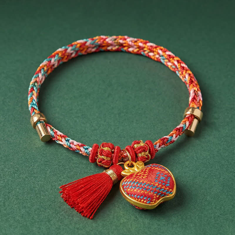 Buddha Stones Handmade Five-Color Cord Luck Red Song Brocade Chinese Lock Charm Apple Money Bag Gourd Zongzi Braided Bracelet