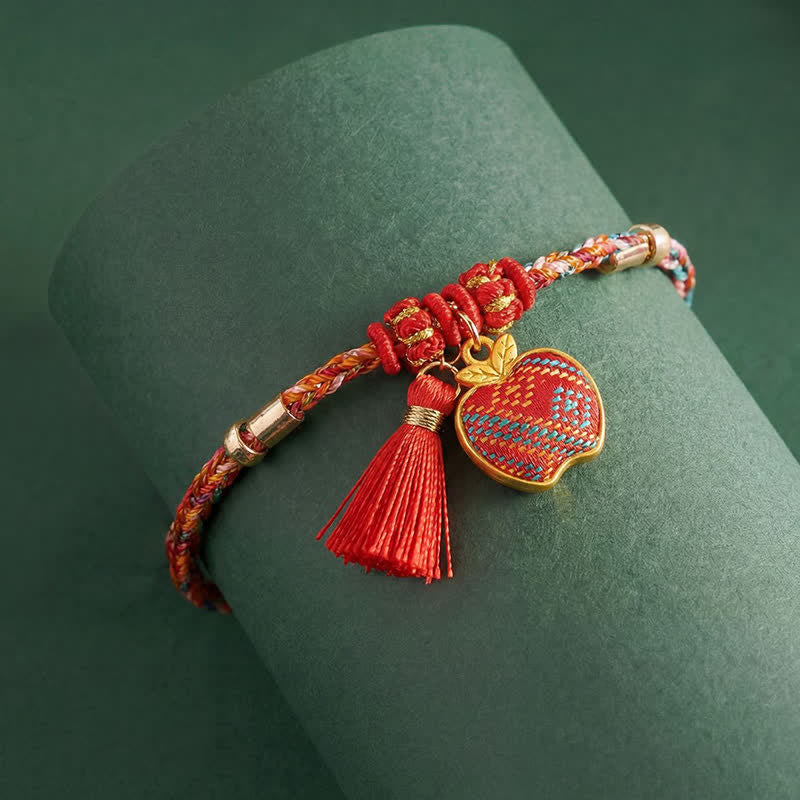 Buddha Stones Handmade Five-Color Cord Luck Red Song Brocade Chinese Lock Charm Apple Money Bag Gourd Zongzi Braided Bracelet