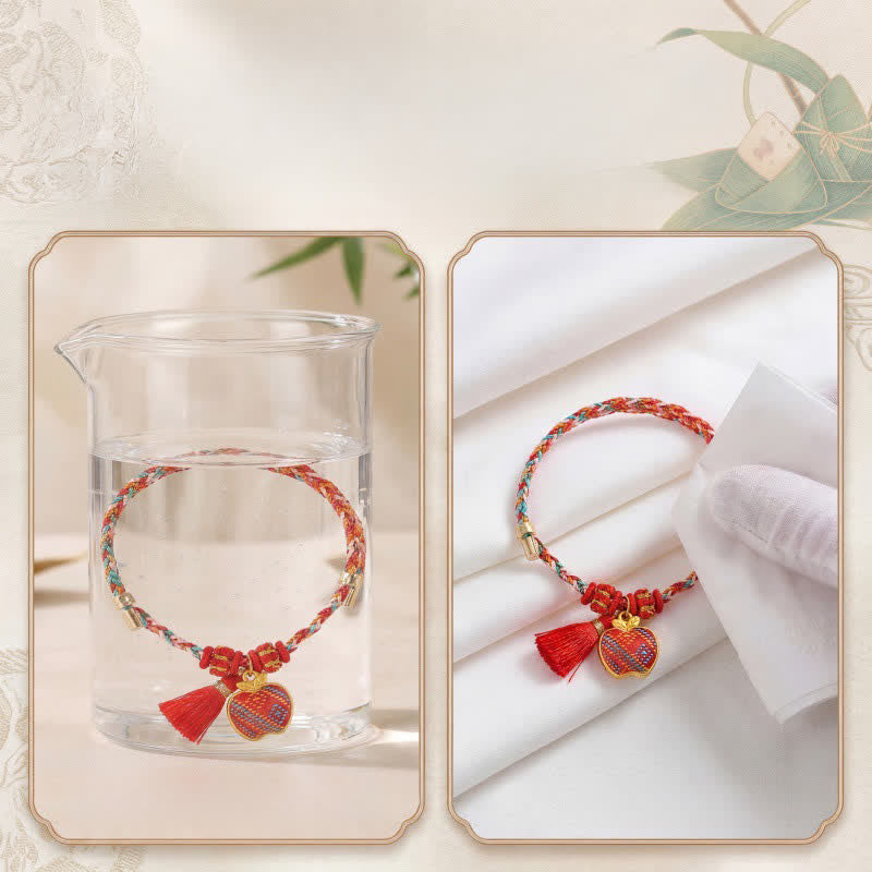 Buddha Stones Handmade Five-Color Cord Luck Red Song Brocade Chinese Lock Charm Apple Money Bag Gourd Zongzi Braided Bracelet