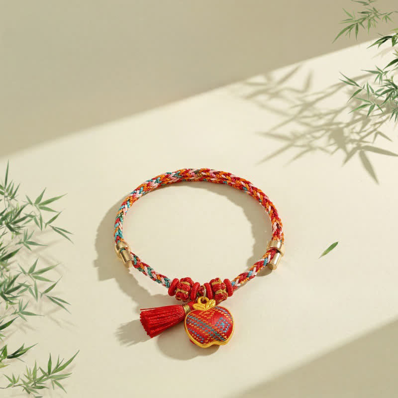 Buddha Stones Handmade Five-Color Cord Luck Red Song Brocade Chinese Lock Charm Apple Money Bag Gourd Zongzi Braided Bracelet