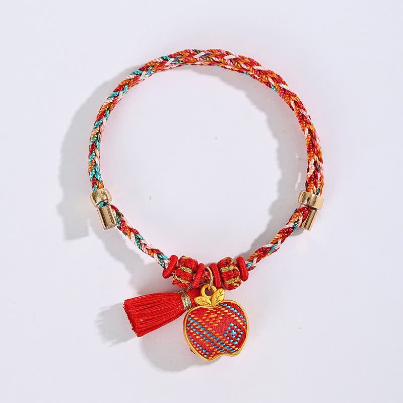 Buddha Stones Handmade Five-Color Cord Luck Red Song Brocade Chinese Lock Charm Apple Money Bag Gourd Zongzi Braided Bracelet