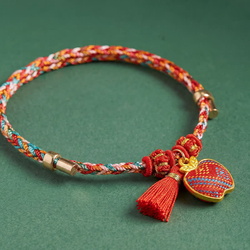 Buddha Stones Handmade Five-Color Cord Luck Red Song Brocade Chinese Lock Charm Apple Money Bag Gourd Zongzi Braided Bracelet