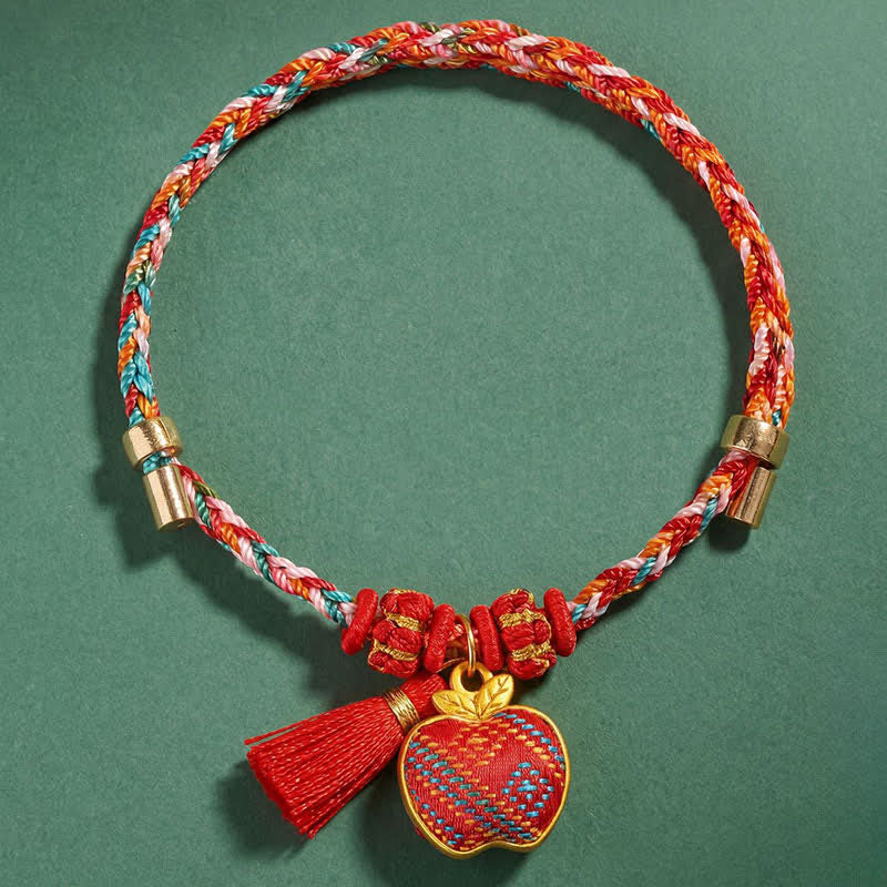 Buddha Stones Handmade Five-Color Cord Luck Red Song Brocade Chinese Lock Charm Apple Money Bag Gourd Zongzi Braided Bracelet