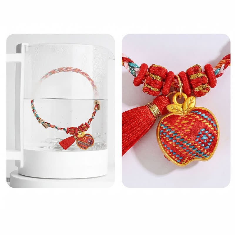 Buddha Stones Handmade Five-Color Cord Luck Red Song Brocade Chinese Lock Charm Apple Money Bag Gourd Zongzi Braided Bracelet