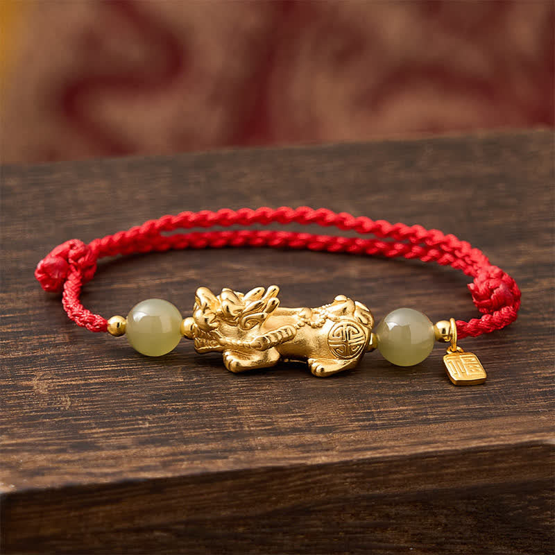 EverestArtstudios Copper Pi Xiu Fu Character Luck Red String Bracelet