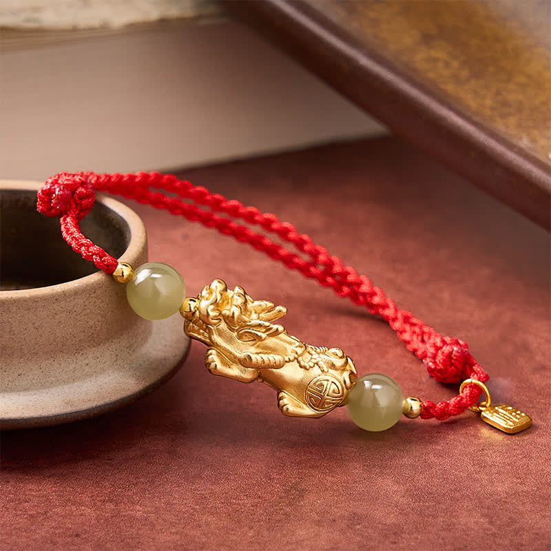 EverestArtstudios Copper Pi Xiu Fu Character Luck Red String Bracelet