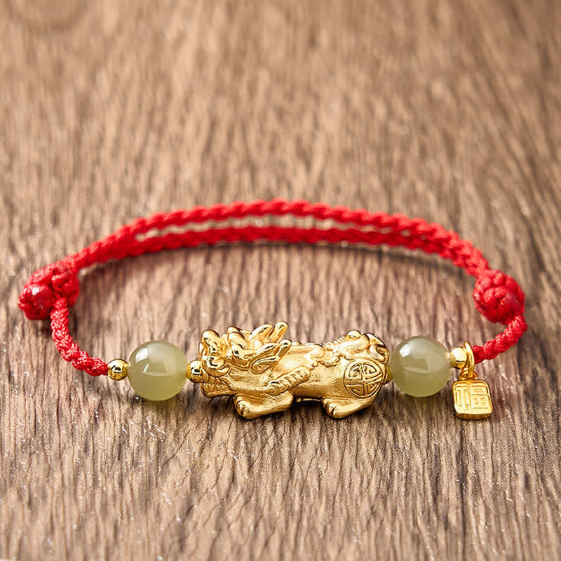 EverestArtstudios Copper Pi Xiu Fu Character Luck Red String Bracelet