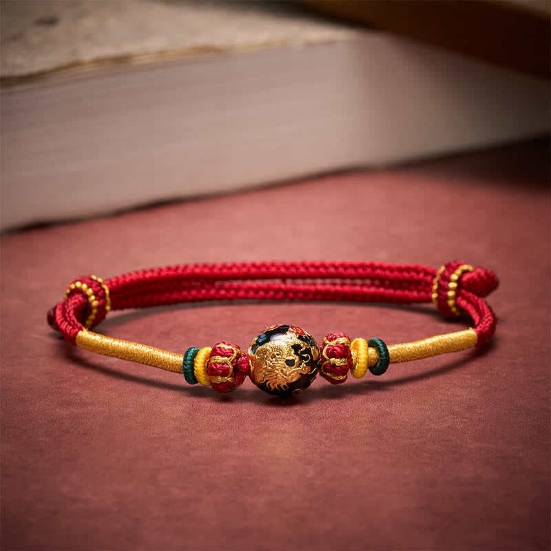 EverestArtstudios Copper Dragon Bead Red String Strength Braided Bracelet