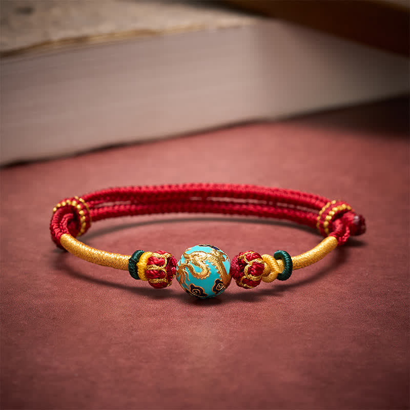 EverestArtstudios Copper Dragon Bead Red String Strength Braided Bracelet