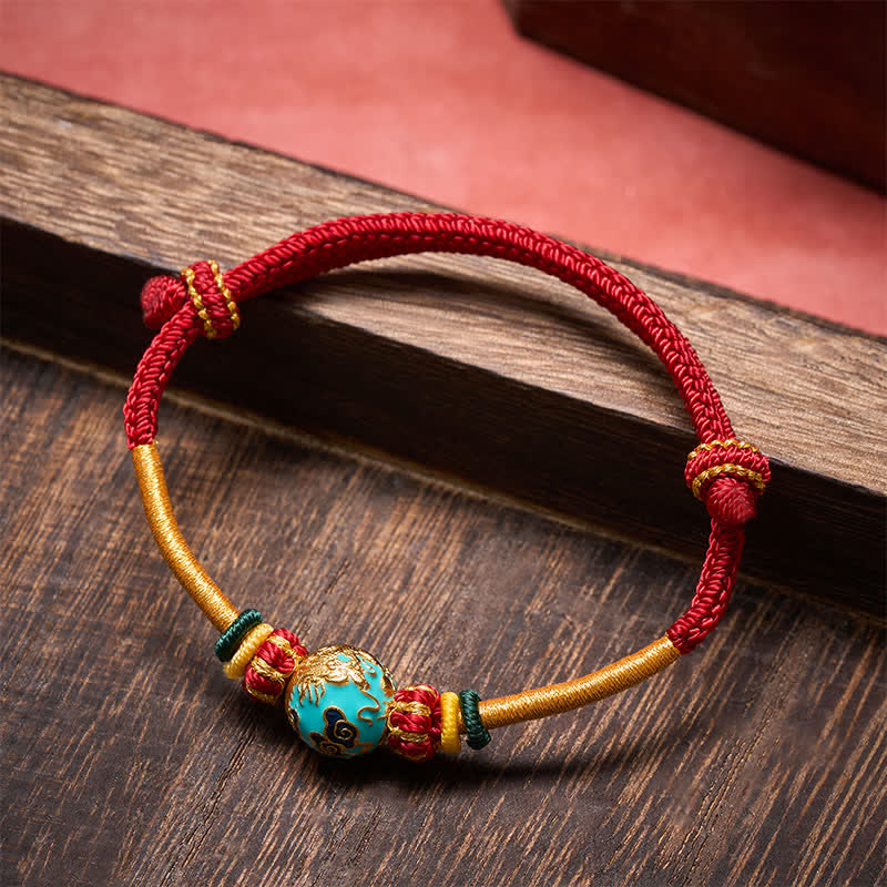 EverestArtstudios Copper Dragon Bead Red String Strength Braided Bracelet