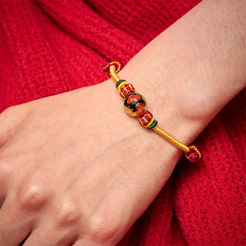 Buddha Stones Copper Dragon Bead Red String Strength Braided Bracelet