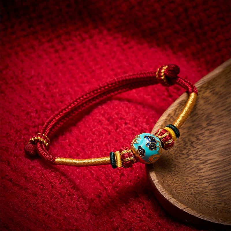EverestArtstudios Copper Dragon Bead Red String Strength Braided Bracelet