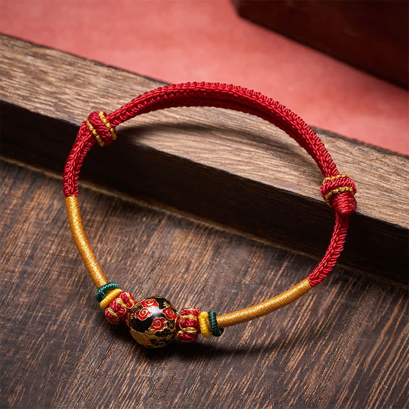 EverestArtstudios Copper Dragon Bead Red String Strength Braided Bracelet