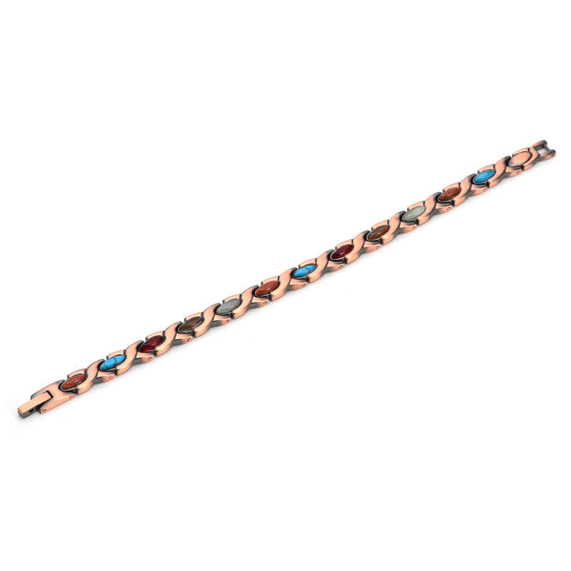 EverestArtStudios Antique Copper Turquoise Inlaid Balance Adjustable Grain Link Bracelet