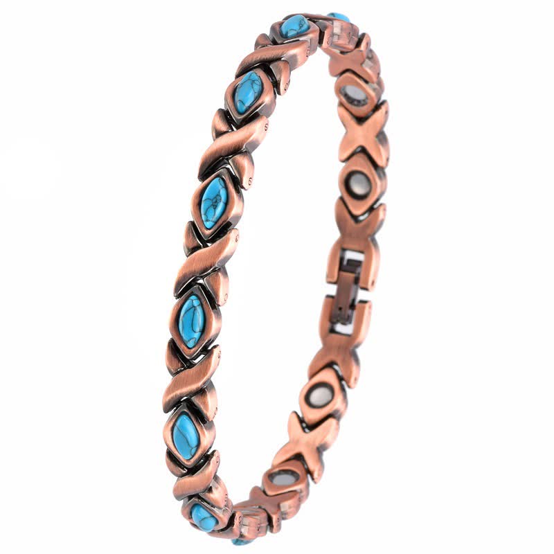EverestArtStudios Antique Copper Turquoise Inlaid Balance Adjustable Grain Link Bracelet