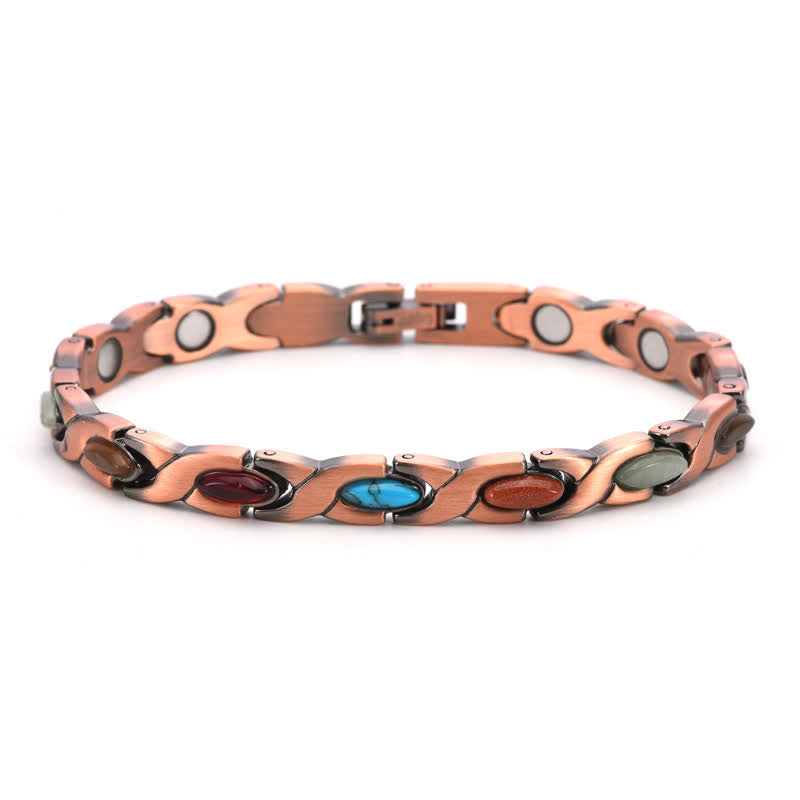 EverestArtStudios Antique Copper Turquoise Inlaid Balance Adjustable Grain Link Bracelet