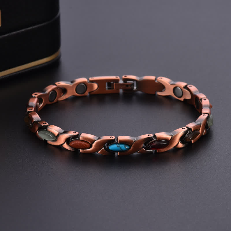 EverestArtStudios Antique Copper Turquoise Inlaid Balance Adjustable Grain Link Bracelet