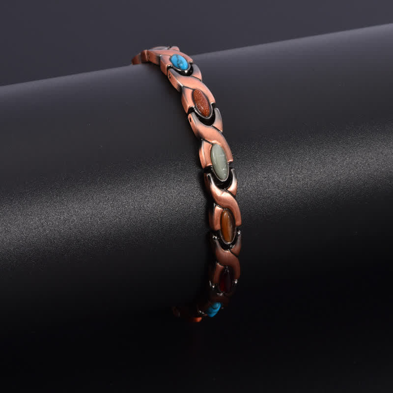 EverestArtStudios Antique Copper Turquoise Inlaid Balance Adjustable Grain Link Bracelet