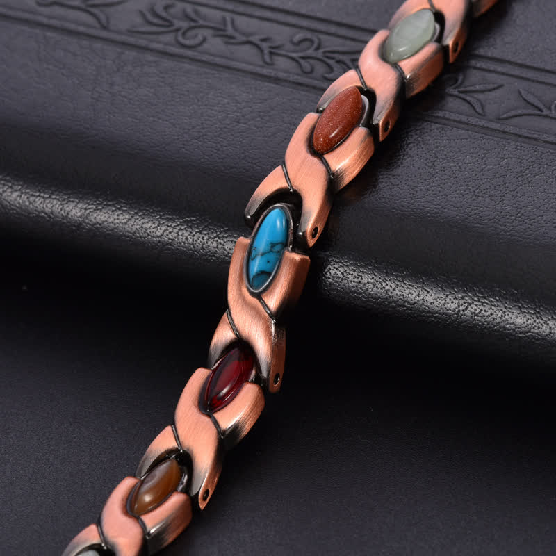 EverestArtStudios Antique Copper Turquoise Inlaid Balance Adjustable Grain Link Bracelet