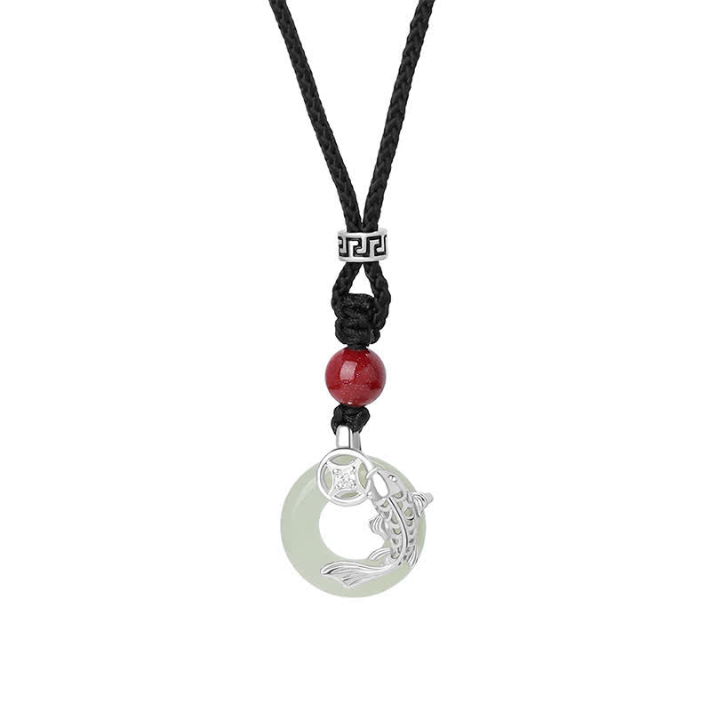 EverestArtstudios Jade Koi Fish Success Braided Circular Chinese Style Necklace